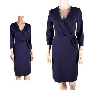 ESTELLE Indigo Structured Crepe Faux Wrap Sheath Dress SMALL